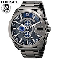 Reloj Diesel Mega Chief DZ4329 Fecha Cronometro Acero Inoxidable Gunmetal Dial Azul